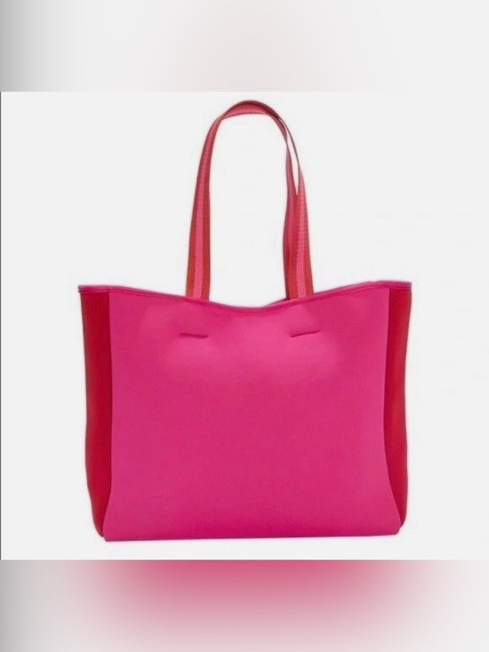 summersalt Handbags - summersalt Pink Tote with Red Side Panels and Striped Handles